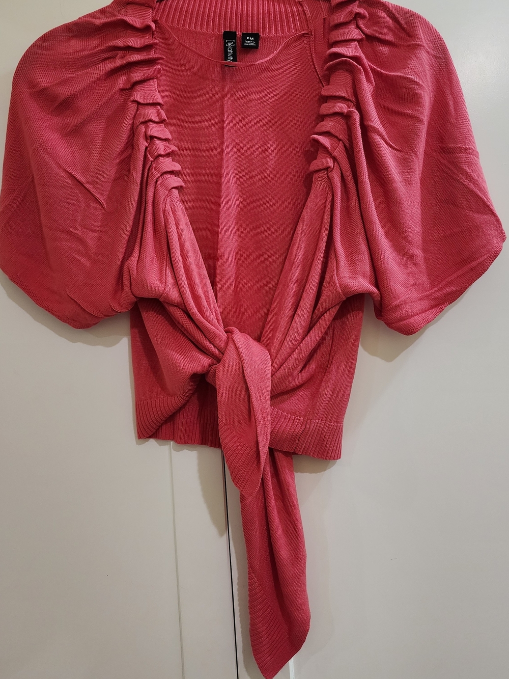 Rose Pink Ruched Sleeve Open Cardigan - Picture 2 of 3